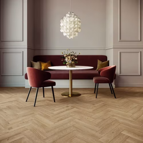 Кварцвиниловый SPC ламинат Invictus Maximus Herringbone Highland Oak Classic венгерская елка 743×145×5