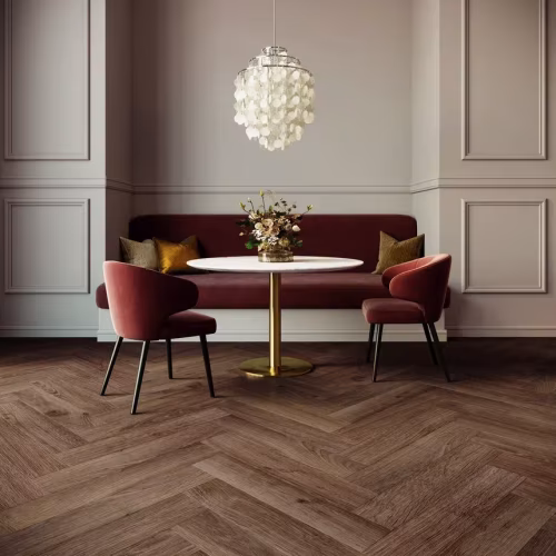 Кварцвиниловая плитка Invictus клеевая Maximus Parquet Highland Oak Chocolate венгерская елка 406×102×2,5