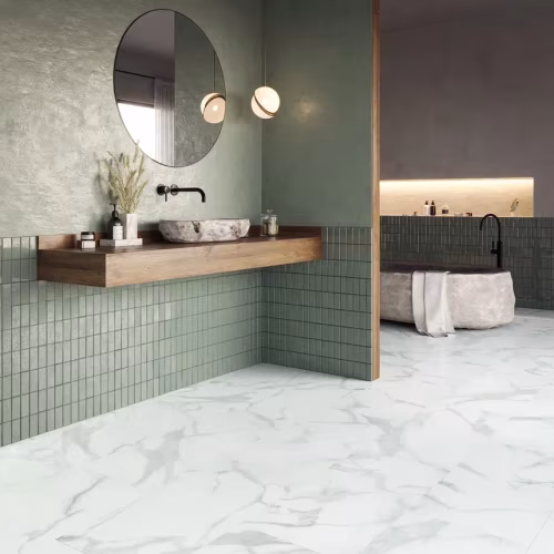 Кварцвиниловый SPC ламинат Invictus Primus Tile Pure Marble Snow 907×450×4