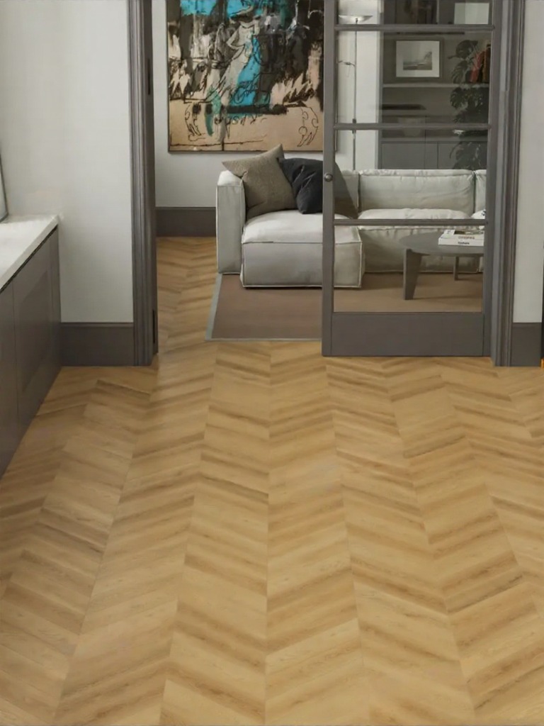 Ламинат Alpine Floor Chevron Art Дуб Олимп LF109-05 французская елка 550×112×12 фото в интерьере