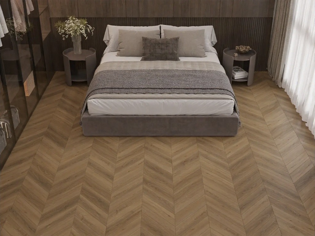 Ламинат Alpine Floor Chevron Art Дуб Тибет LF109-07 французская елка 550×112×12 фото в интерьере