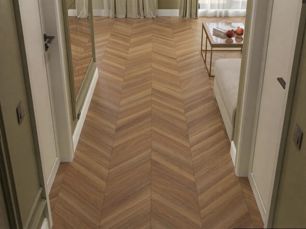 Ламинат Alpine Floor Chevron Art Дуб Этна LF109-08 французская елка 550×112×12 фото в интерьере