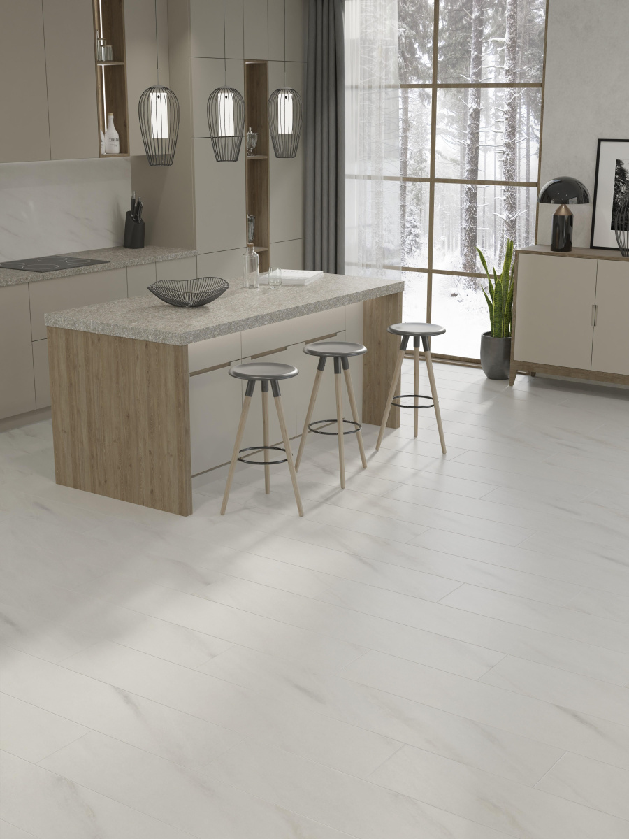 Ламинат Egger Pro Large 8/33 Aqua+ Мрамор Леванте белый EPL245 1292×246×8 фото в интерьере