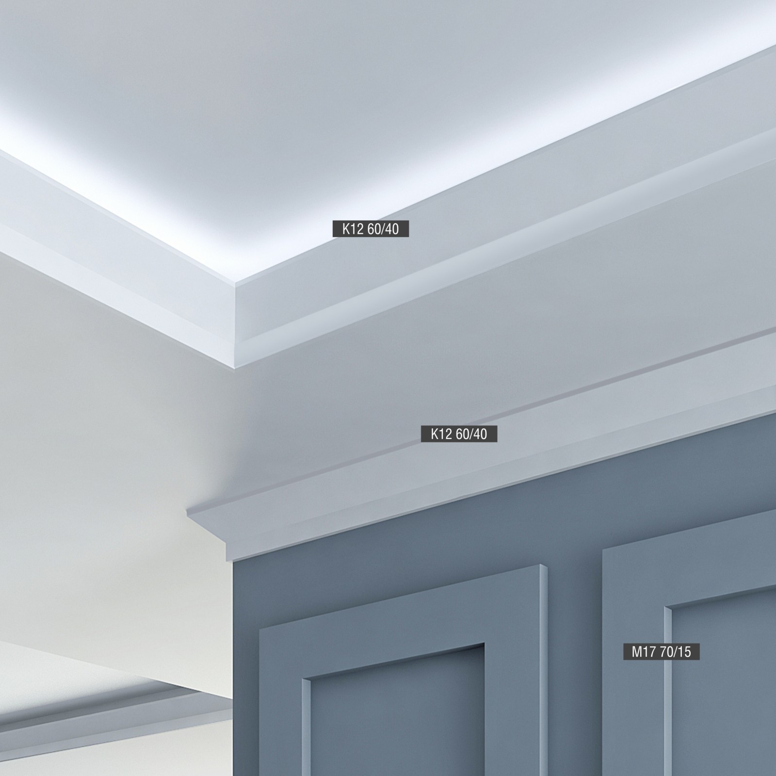 Потолочный плинтус под покраску Bello Deco К12 2000×40×60 фото в интерьере