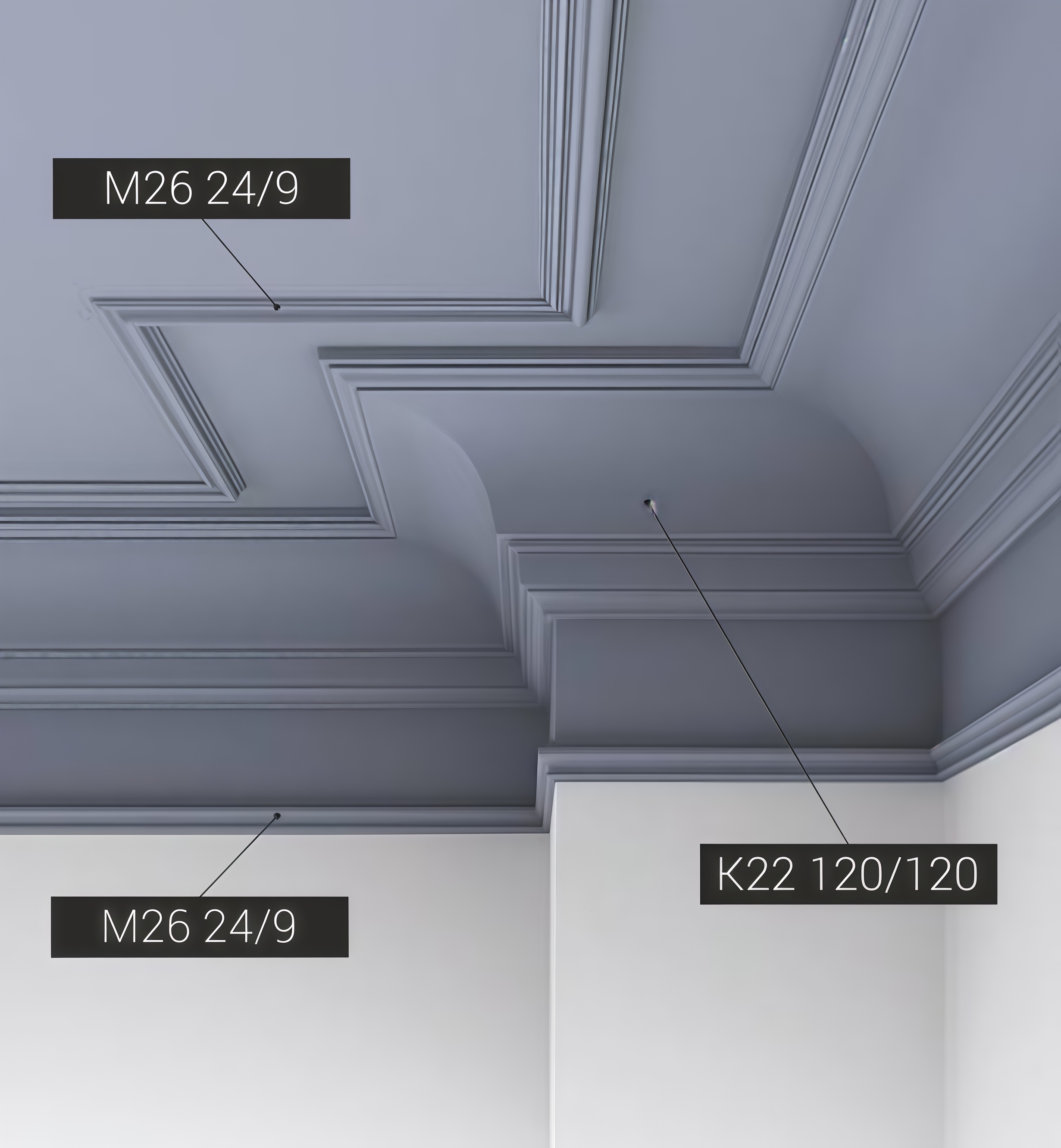 Потолочный плинтус под покраску Bello Deco К22 2000×120×120 фото в интерьере