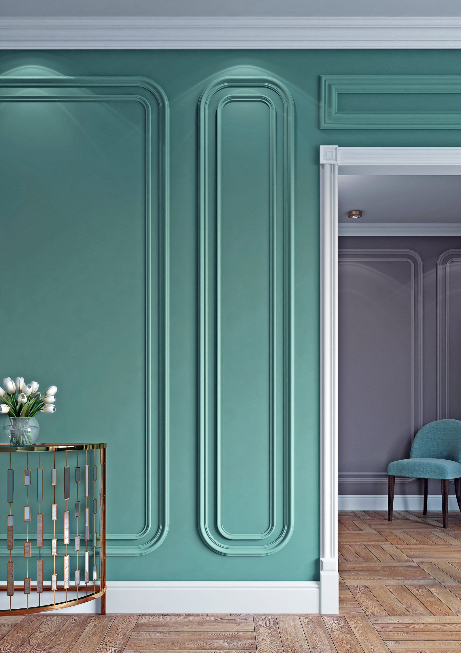 Дверной декор верхний под покраску Bello Deco В3 92×92×24 фото в интерьере