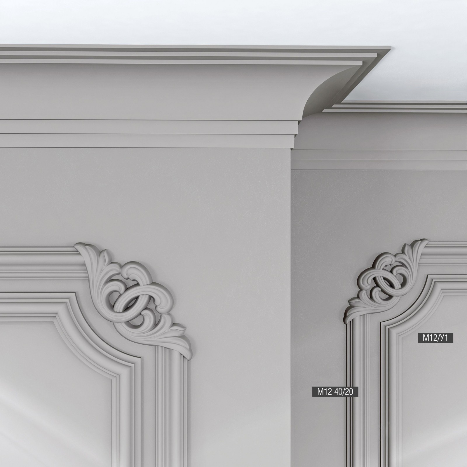 Угловой элемент к молдингу под покраску Bello Deco М12У1 133×133×20 фото в интерьере