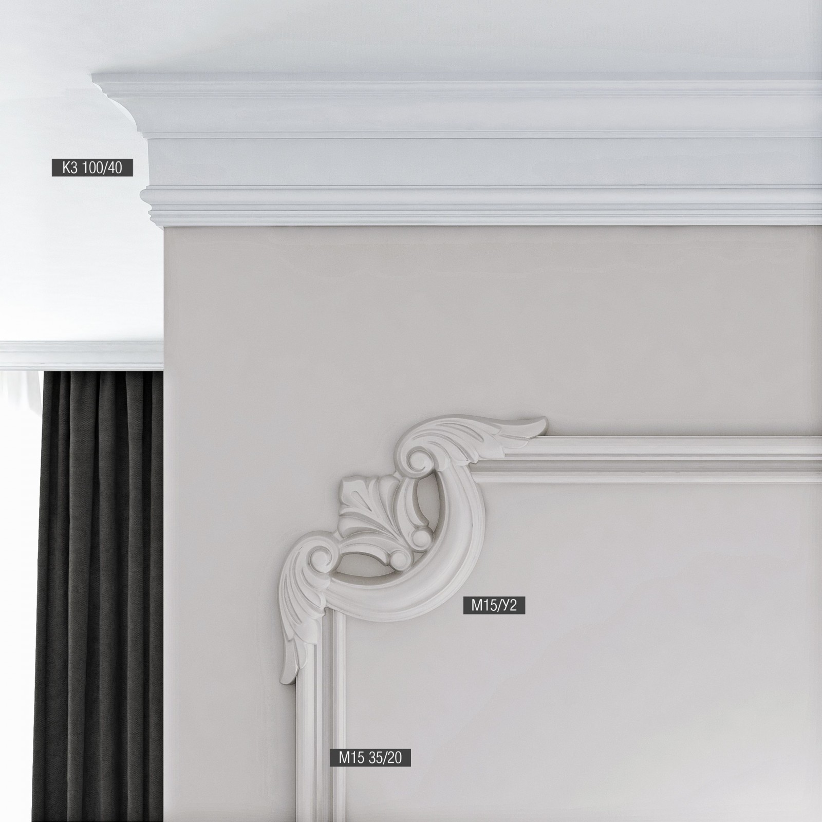 Угловой элемент к молдингу под покраску Bello Deco М15У2 210×210×20 фото в интерьере