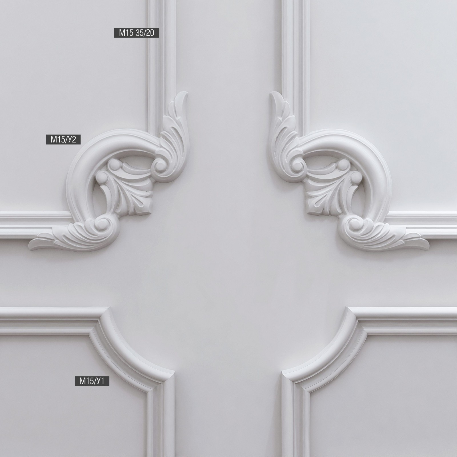 Угловой элемент к молдингу под покраску Bello Deco М15У2 210×210×20 фото в интерьере