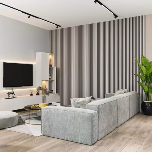 МДФ стеновая панель акустическая Cosca Decor Сканди Дуб Дымчатый черный войлок 2750×600×19