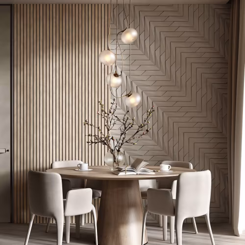 МДФ стеновая панель акустическая Cosca Decor Сканди Ясень Тирамису черный войлок 2750×600×19