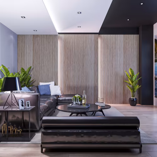 МДФ стеновая панель акустическая Cosca Decor Сканди Ясень Тирамису черный войлок 2750×600×19