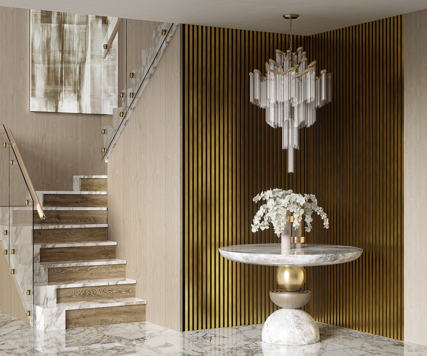 Рейка декоративная Cosca Decor Золото матовое RX010-053 2000×30×10 фото в интерьере