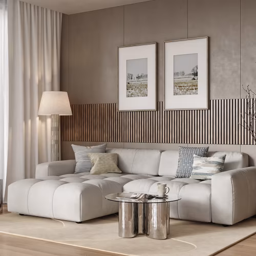 МДФ стеновая панель акустическая Cosca Decor Сканди Ясень Тирамису черный войлок 600×600×19