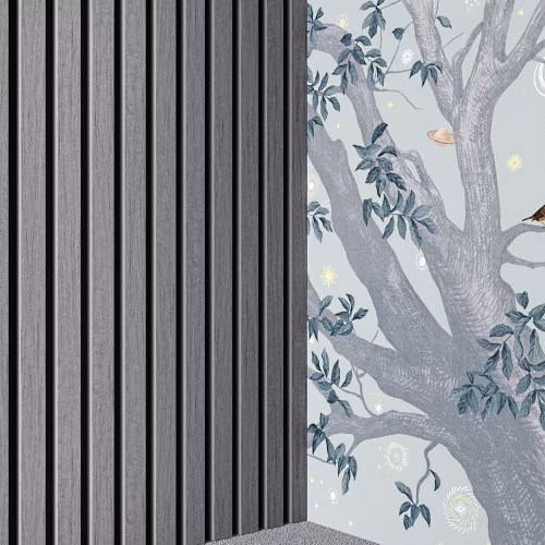 МДФ стеновая панель акустическая Cosca Decor Монако Дуб Ардженто Светло-серый черный войлок 1200×600×21