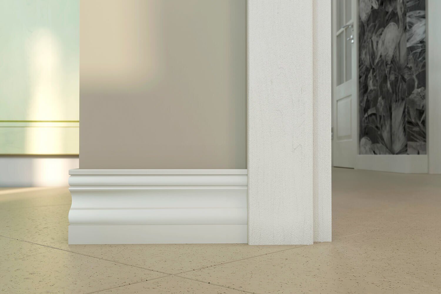 Плинтус под покраску Cosca Decor Экополимер PX015 2000×80×11 фото в интерьере