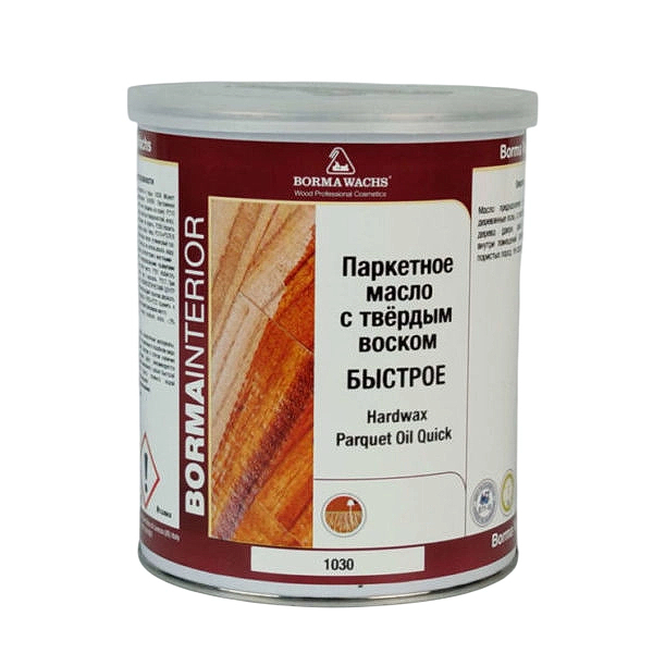 Масло с твердым воском для пола Borma Hardwax Parquet Oil Quick 1030 Бесцветное 4951-HW матовое 1 л