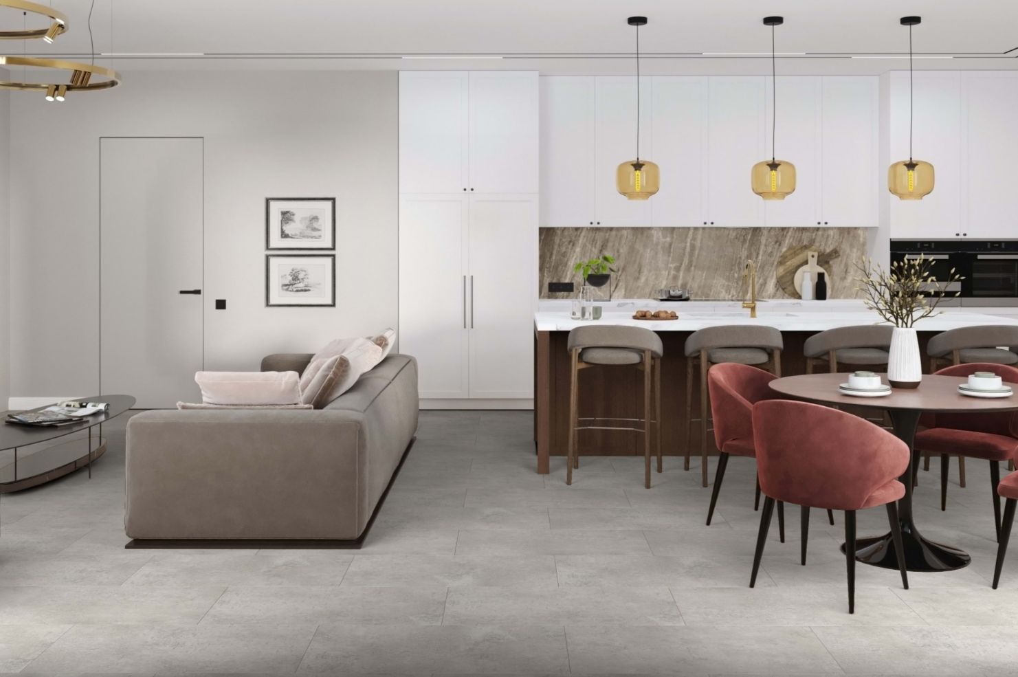 Кварцвиниловая плитка Damy Floor клеевая Ascent LVT Фудзияма Fujiyama JYM533-03-LVT 912,4×455,2×2,5 фото в интерьере