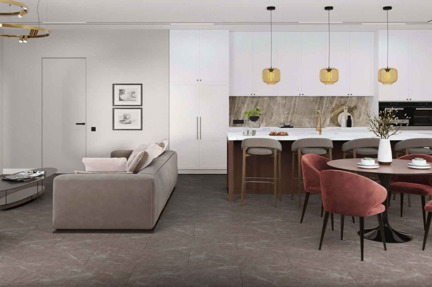 Кварцвиниловая плитка Damy Floor клеевая Ascent LVT Макалу Makalu LQ8132-2-LVT 912,4×455,2×2,5 фото в интерьере