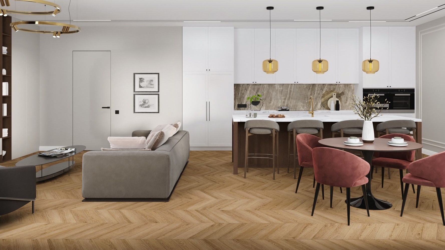 Кварцвиниловая плитка Damy Floor клеевая Chevron LVT Лувр Louvre DF04-Ch-LVT французская елка 600×127×2,5 фото в интерьере