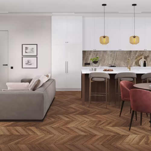 Кварцвиниловая плитка Damy Floor клеевая Chevron LVT Шайо DF07-Ch-LVT французская елка 600×127×2,5