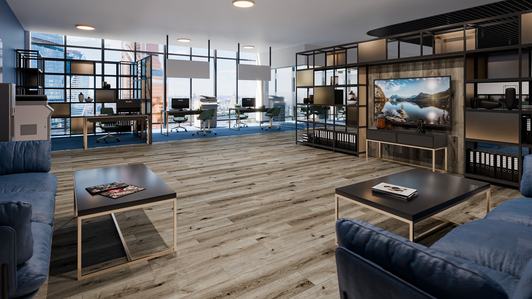 Кварцвиниловая плитка Damy Floor клеевая Family LVT Дуб Лофт Loft Oak 1508-1-LVT 1227×187×2,5 фото в интерьере