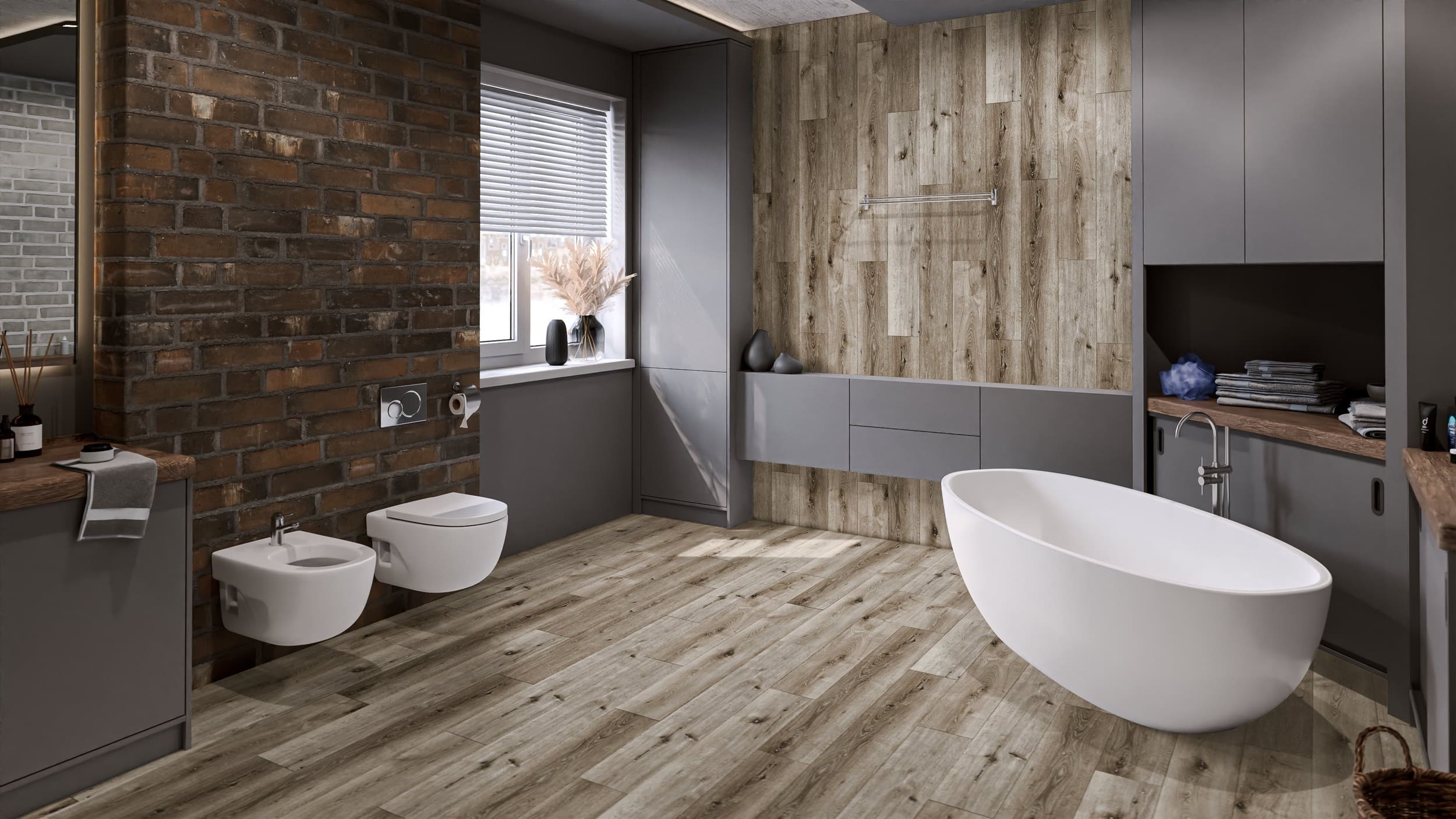 Кварцвиниловая плитка Damy Floor клеевая Family LVT Дуб Лофт Loft Oak 1508-1-LVT 1227×187×2,5 фото в интерьере