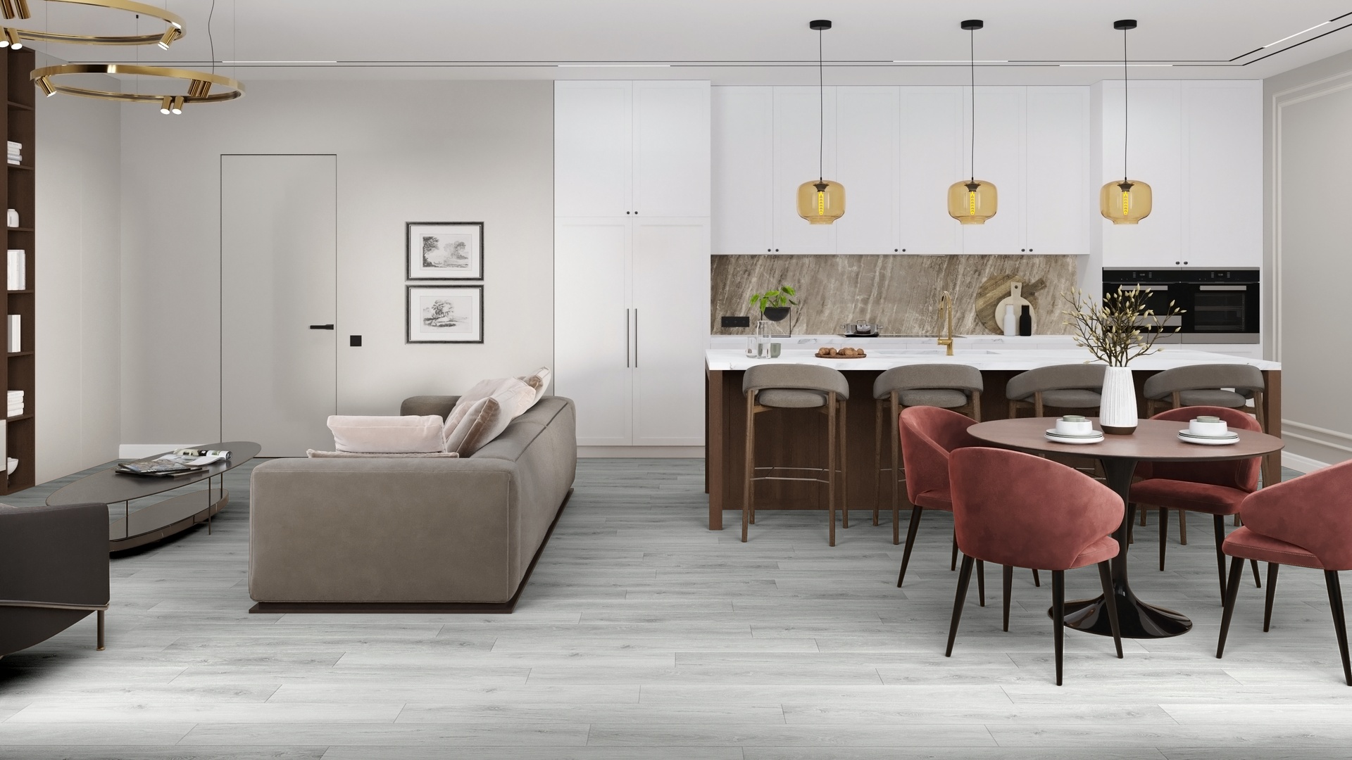 Кварцвиниловая плитка Damy Floor клеевая Family LVT Дуб Альпийский Alpine Oak 1536-2-LVT 1227×187×2,5 фото в интерьере