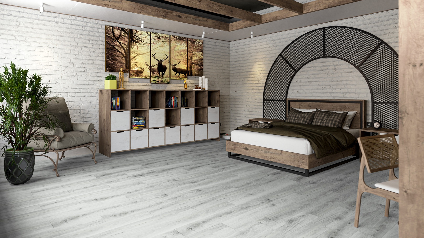 Кварцвиниловая плитка Damy Floor клеевая Family LVT Дуб Альпийский Alpine Oak 1536-2-LVT 1227×187×2,5 фото в интерьере