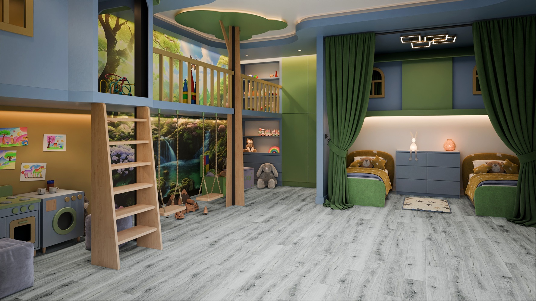 Кварцвиниловая плитка Damy Floor клеевая Family LVT Дуб Альпийский Alpine Oak 1536-2-LVT 1227×187×2,5 фото в интерьере