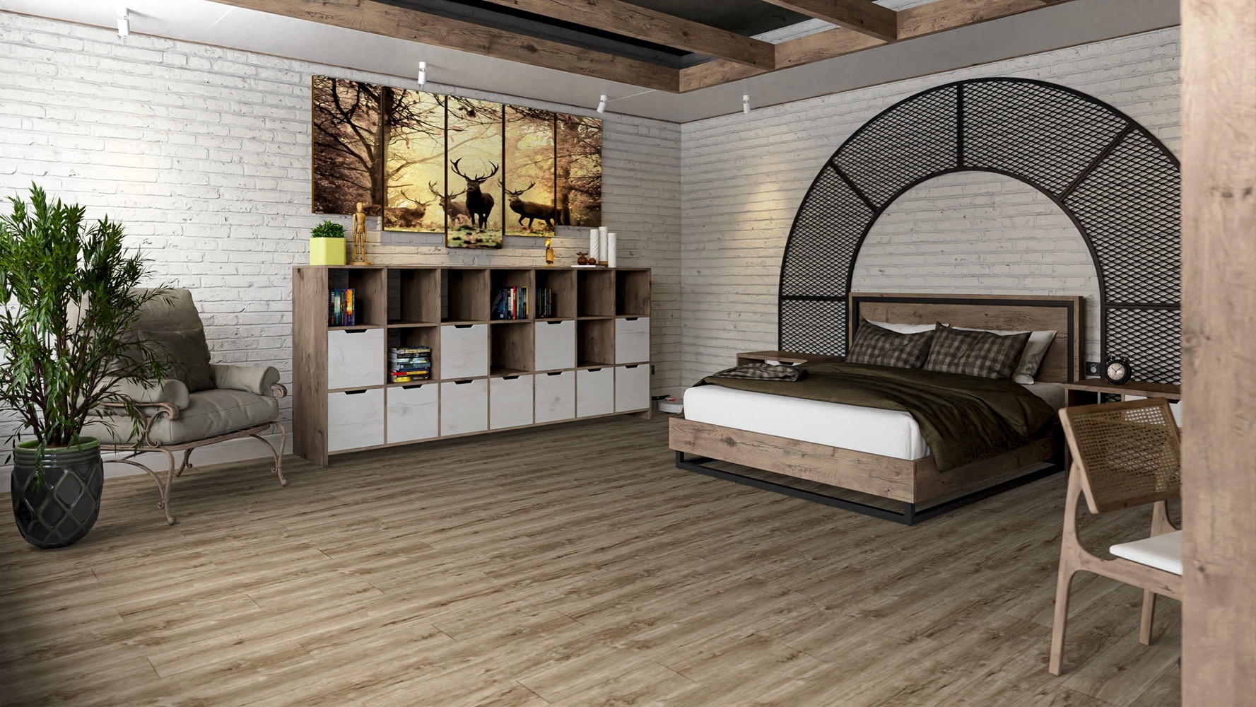 Кварцвиниловая плитка Damy Floor клеевая Family LVT Дуб Имбирный Ginger Oak 248-8-LVT 1227×187×2,5 фото в интерьере