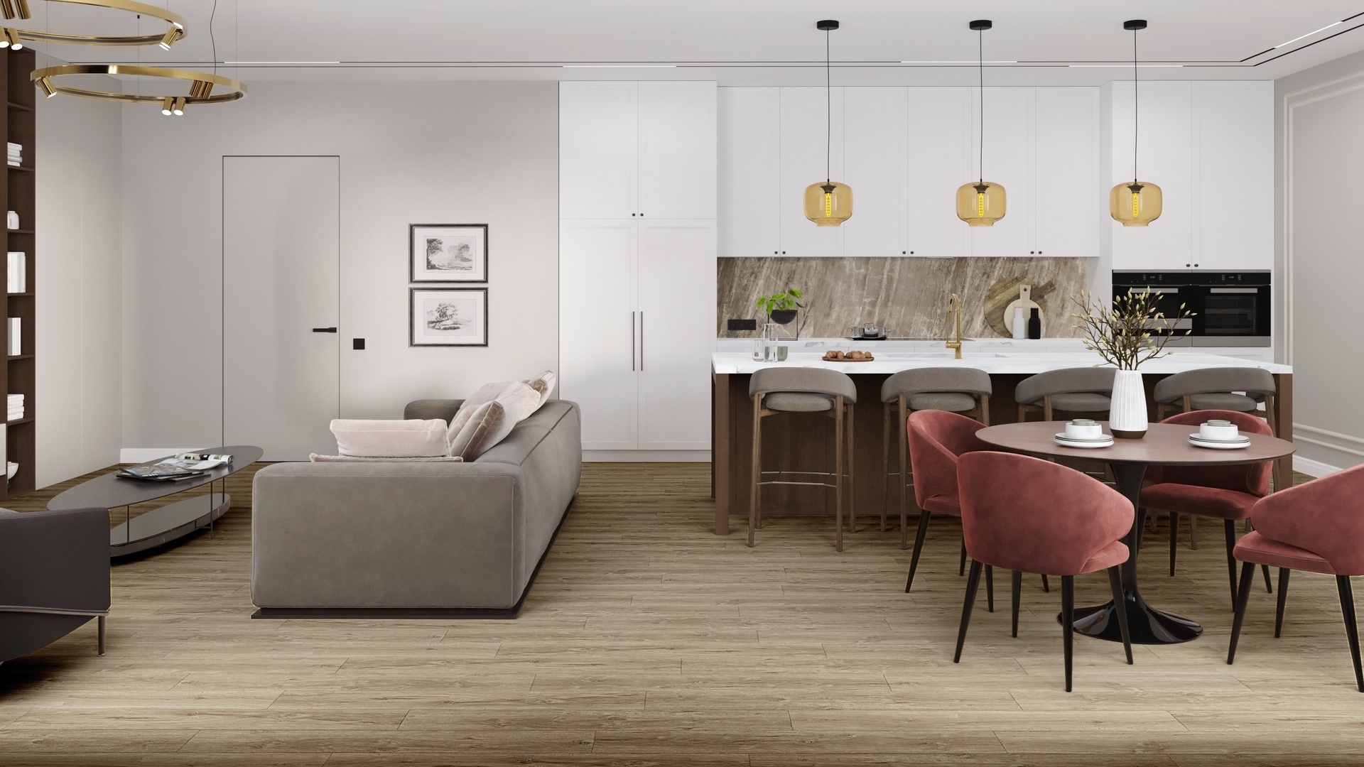 Кварцвиниловая плитка Damy Floor клеевая Family LVT Дуб Имбирный Ginger Oak 248-8-LVT 1227×187×2,5 фото в интерьере