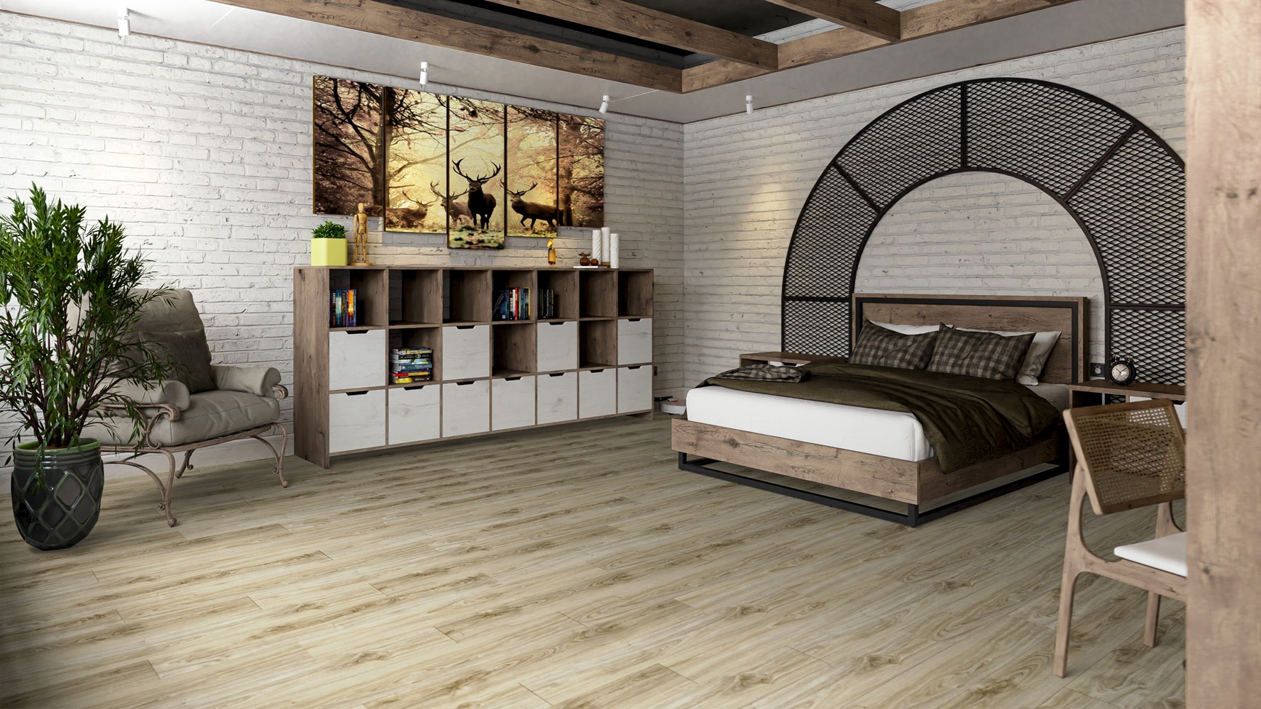 Кварцвиниловая плитка Damy Floor клеевая Family LVT Дуб Белый White Oak SL3739-3-LVT 1227×187×2,5 фото в интерьере