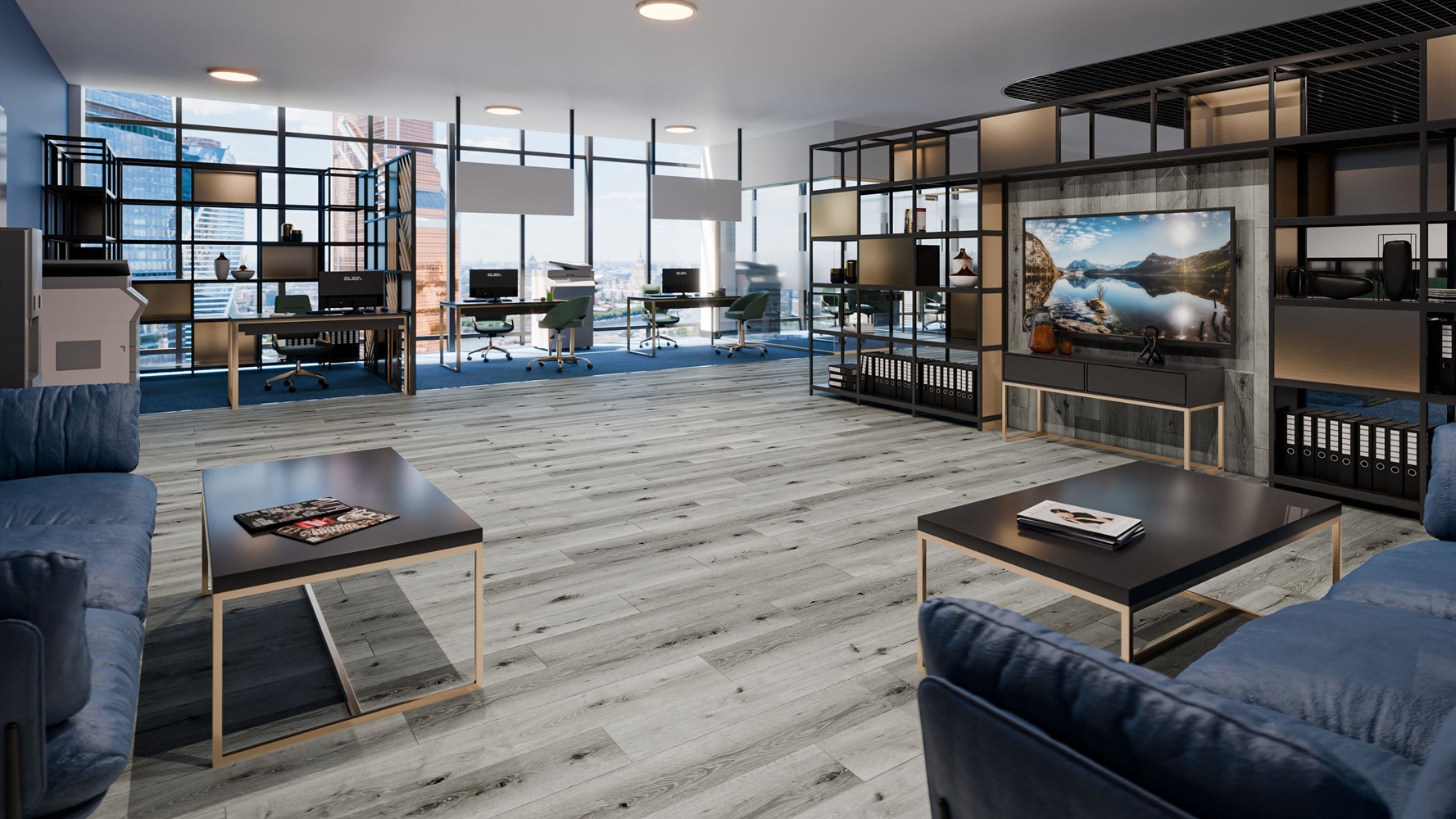 Кварцвиниловая плитка Damy Floor клеевая Family LVT Дуб Классический Серый Classic Gray Oak T7020-2-LVT 1227×187×2,5 фото в интерьере