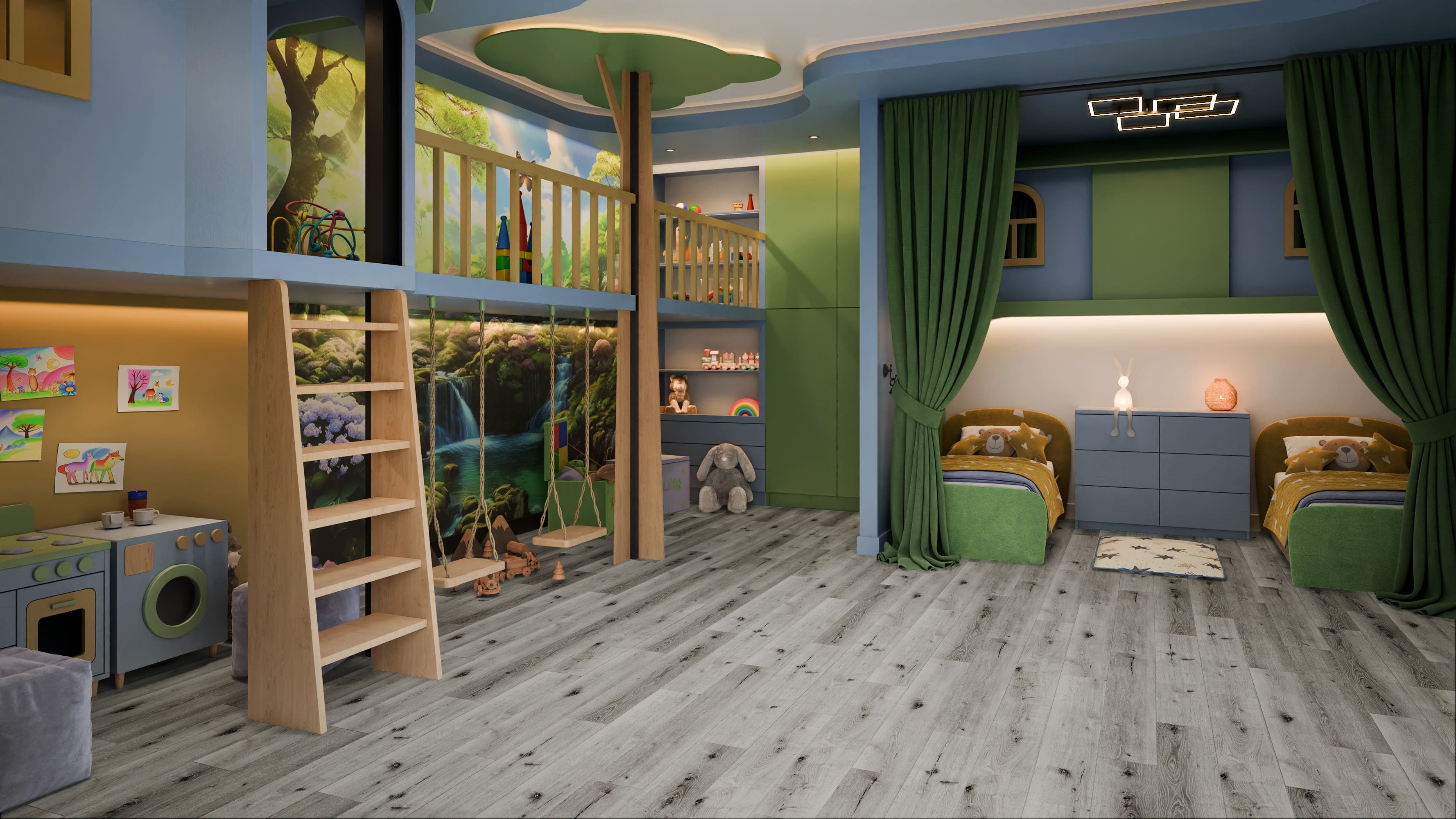 Кварцвиниловая плитка Damy Floor клеевая Family LVT Дуб Классический Серый Classic Gray Oak T7020-2-LVT 1227×187×2,5 фото в интерьере