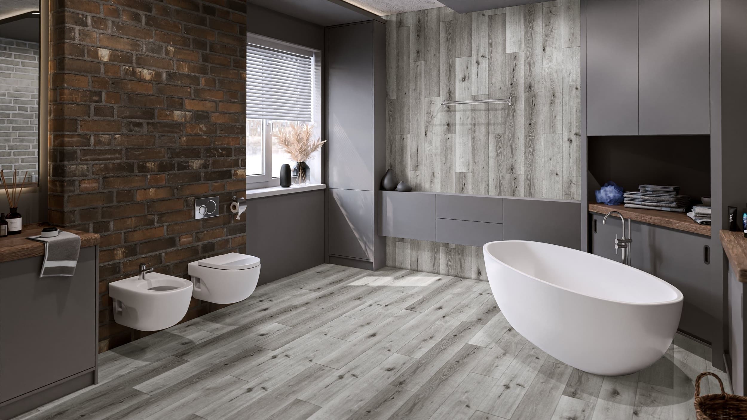 Кварцвиниловая плитка Damy Floor клеевая Family LVT Дуб Классический Серый Classic Gray Oak T7020-2-LVT 1227×187×2,5 фото в интерьере