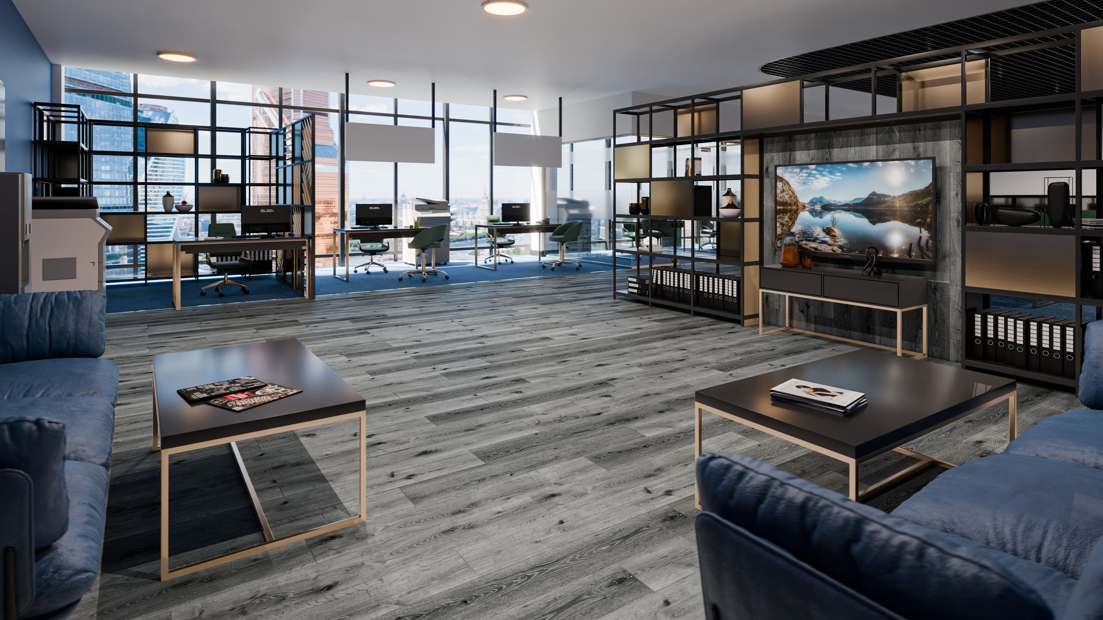 Кварцвиниловая плитка Damy Floor клеевая Family LVT Дуб Сильвер Silver Oak T7020-23-LVT 1227×187×2,5 фото в интерьере