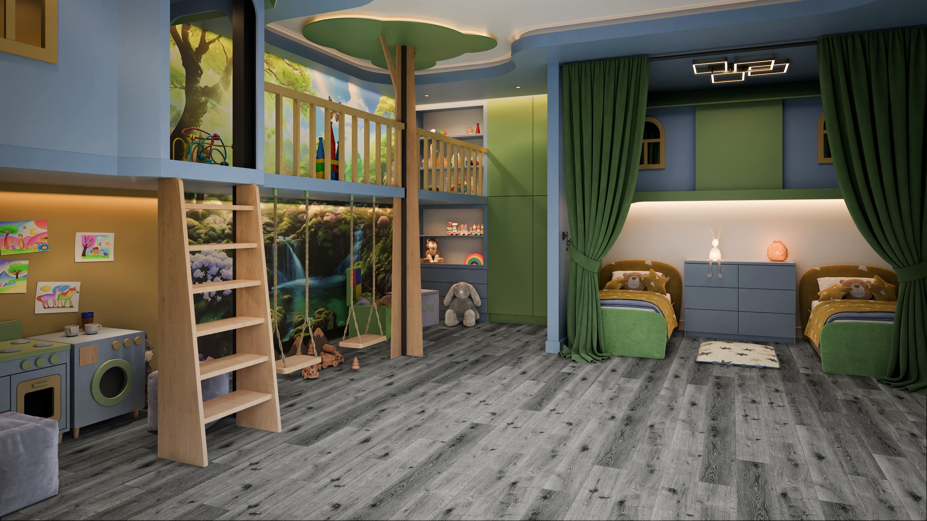 Кварцвиниловая плитка Damy Floor клеевая Family LVT Дуб Сильвер Silver Oak T7020-23-LVT 1227×187×2,5 фото в интерьере