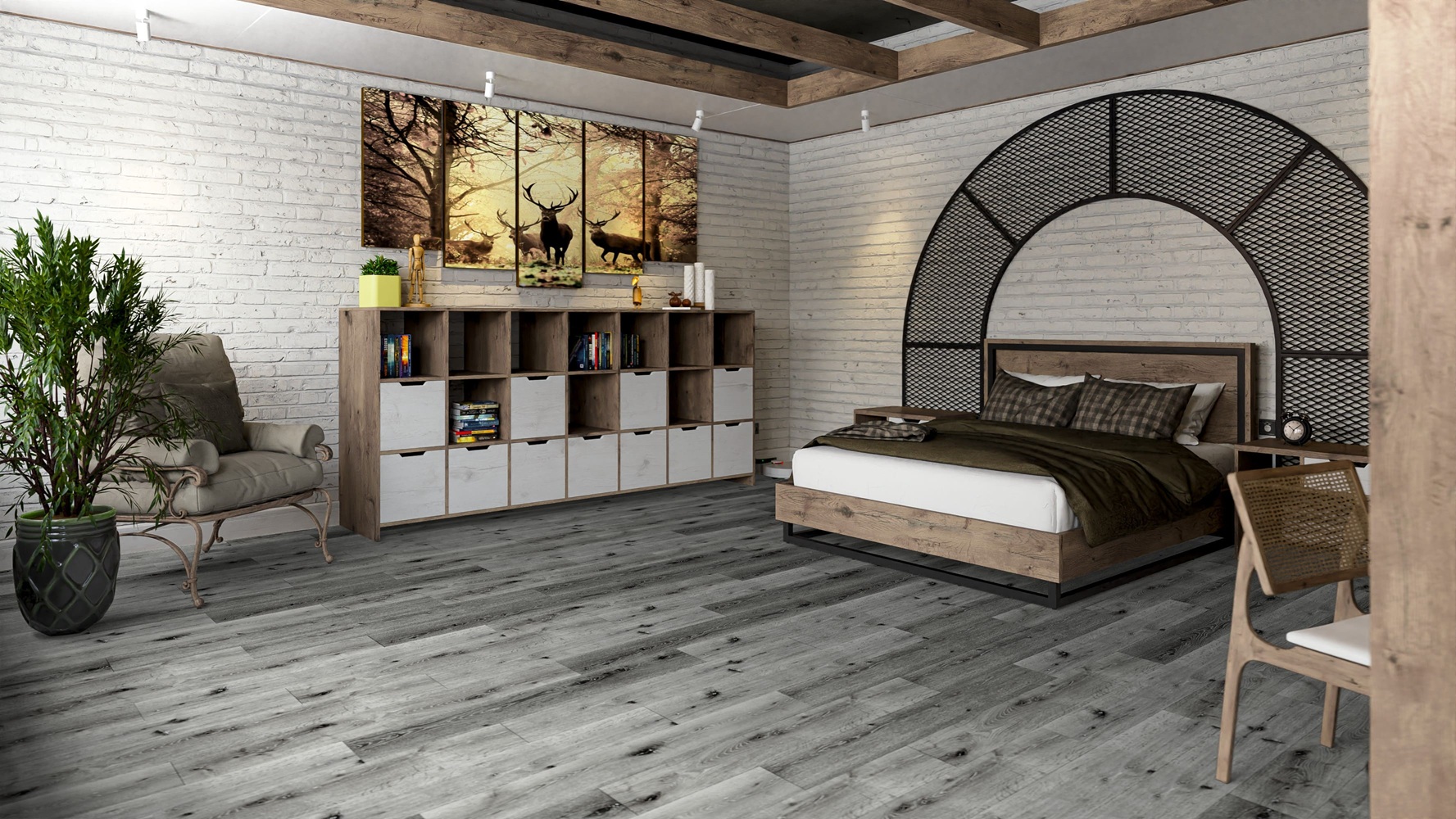 Кварцвиниловая плитка Damy Floor клеевая Family LVT Дуб Сильвер Silver Oak T7020-23-LVT 1227×187×2,5 фото в интерьере