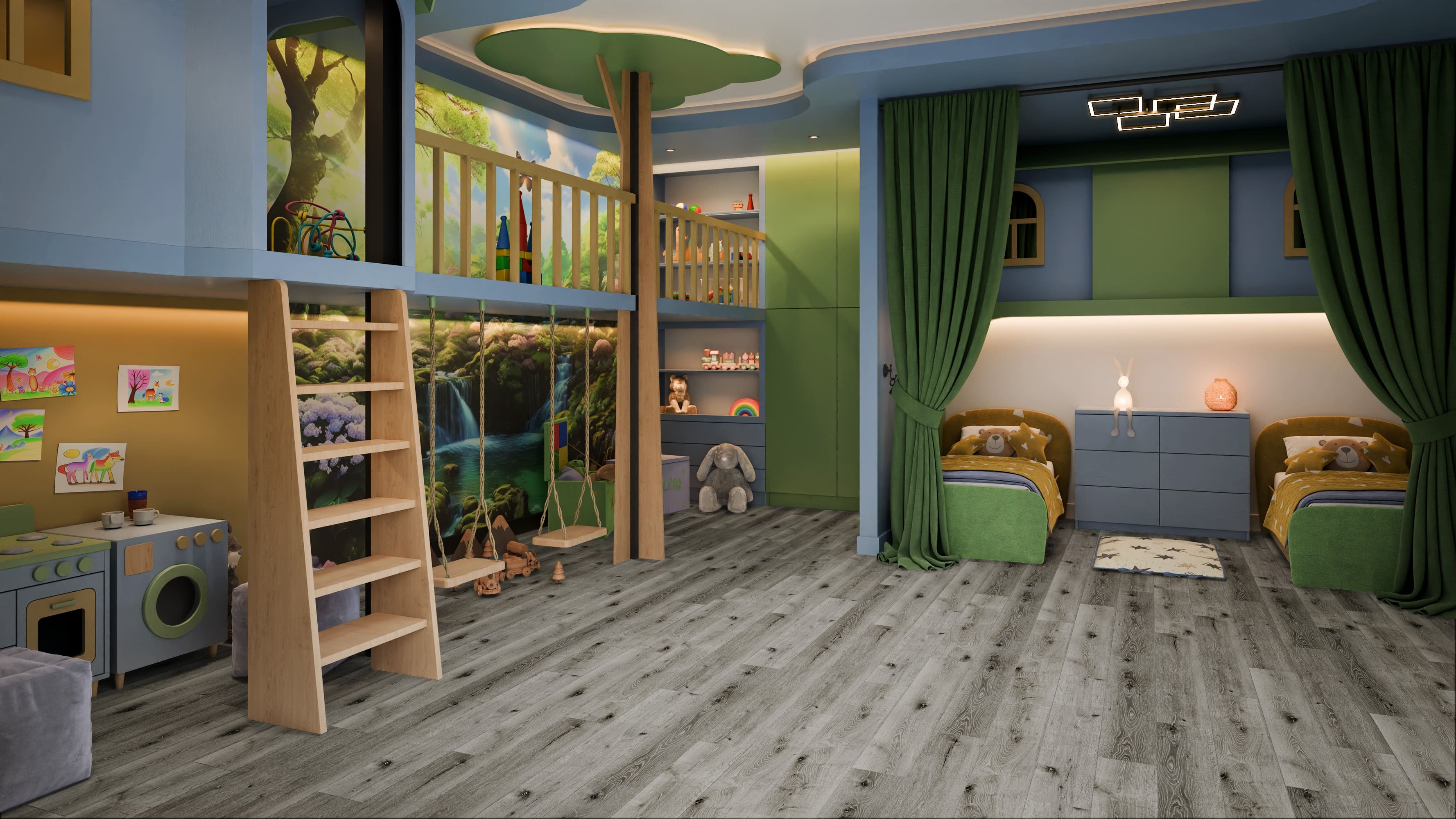 Кварцвиниловая плитка Damy Floor клеевая Family LVT Дуб Состаренный Серый Aged Gray Oak T7020-5D-LVT 1227×187×2,5 фото в интерьере