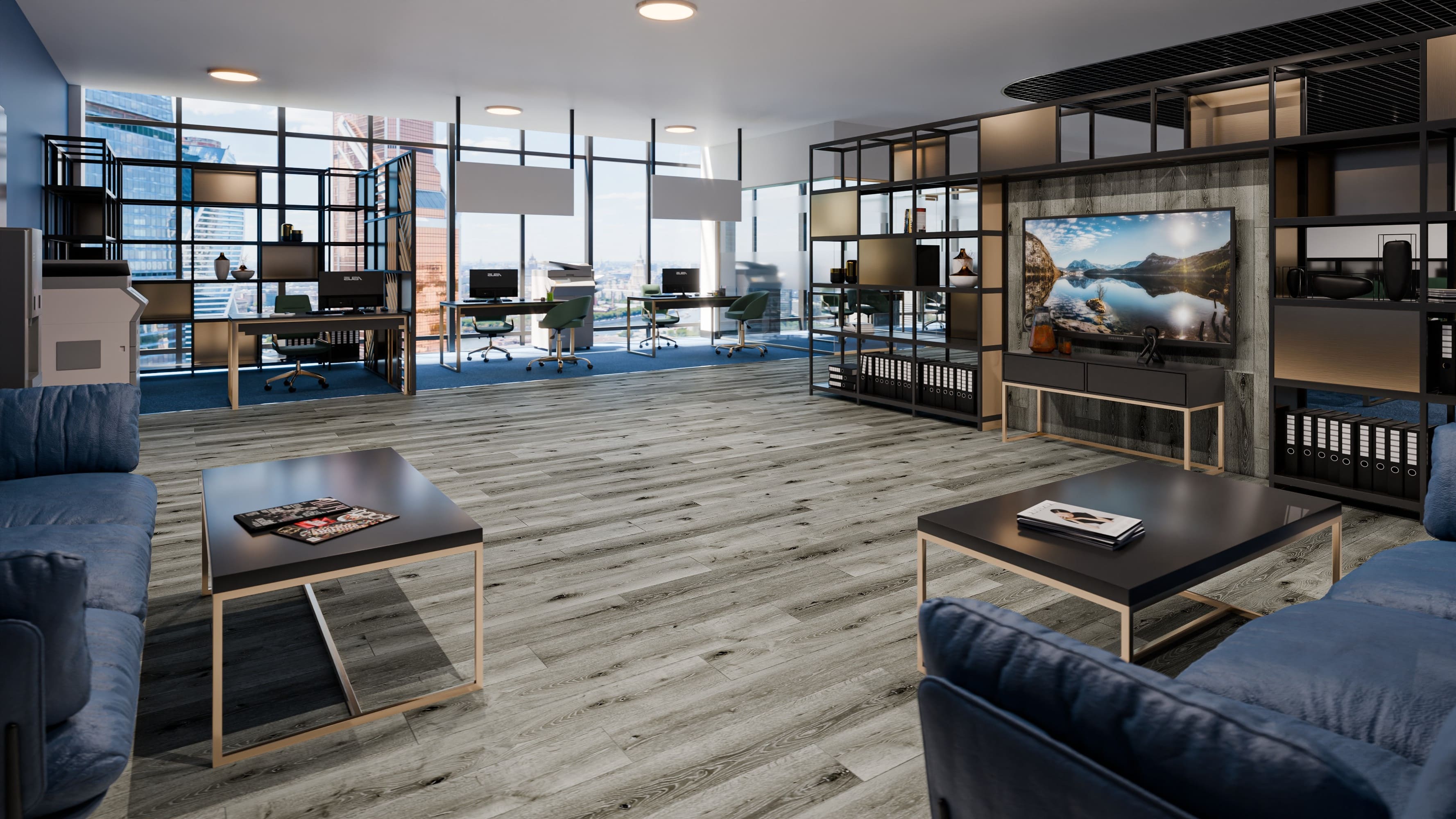 Кварцвиниловая плитка Damy Floor клеевая Family LVT Дуб Состаренный Серый Aged Gray Oak T7020-5D-LVT 1227×187×2,5 фото в интерьере