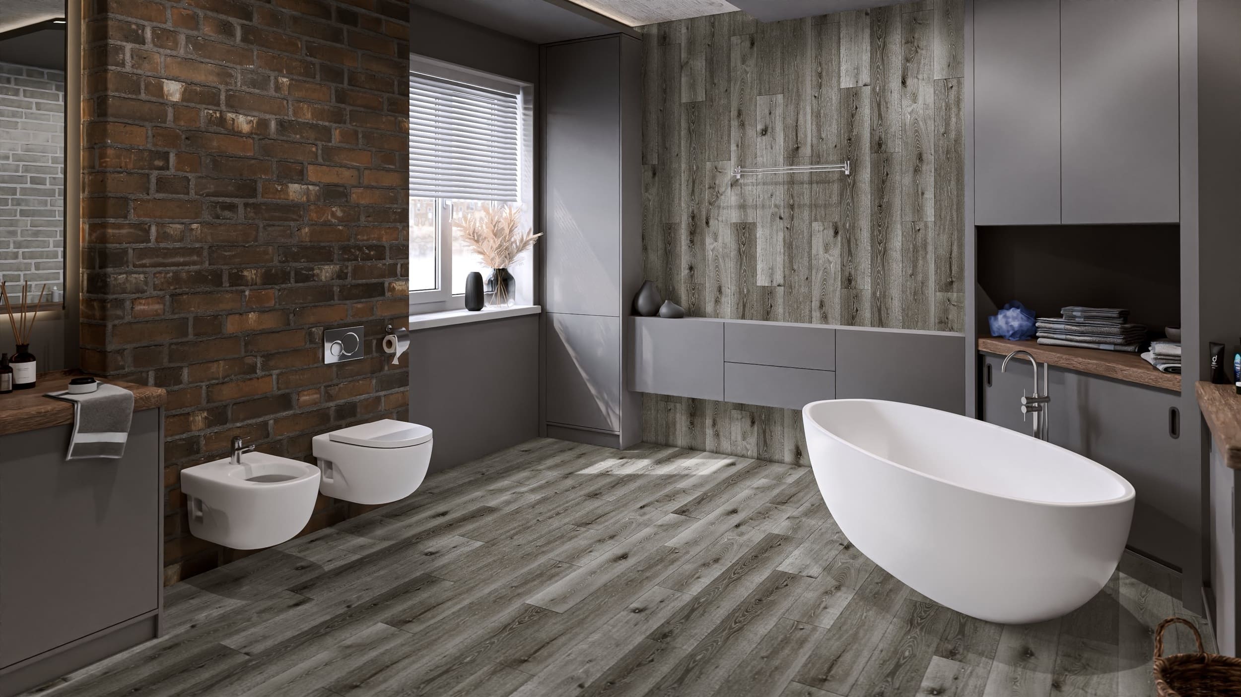 Кварцвиниловая плитка Damy Floor клеевая Family LVT Дуб Состаренный Серый Aged Gray Oak T7020-5D-LVT 1227×187×2,5 фото в интерьере
