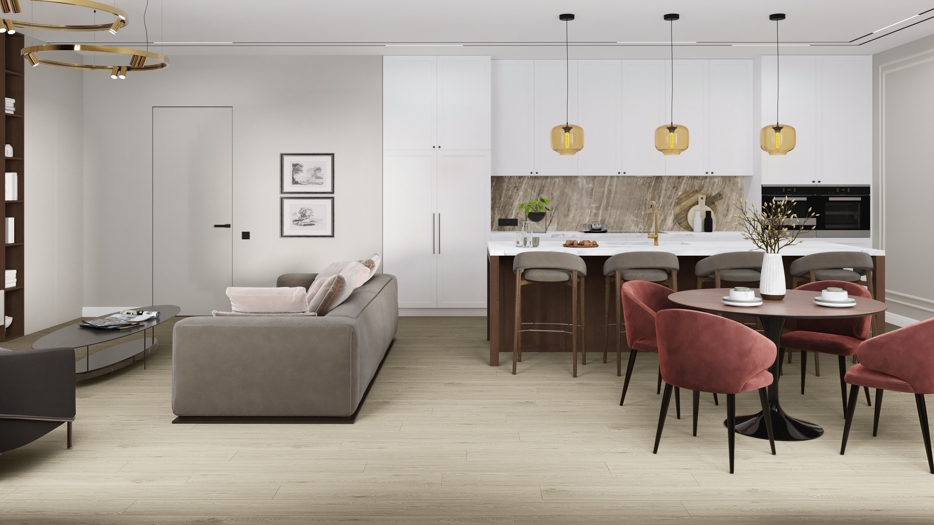 Кварцвиниловая плитка Damy Floor клеевая Family LVT Дуб Светлый Lght Oak TCM285-15-LVT 1227×187×2,5 фото в интерьере