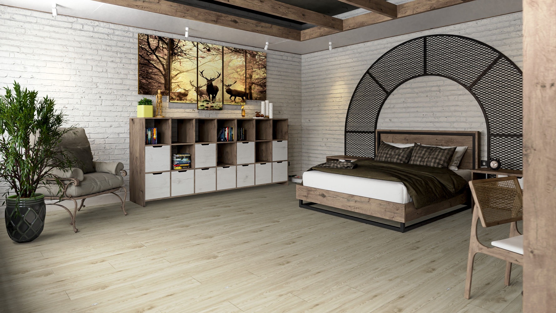 Кварцвиниловая плитка Damy Floor клеевая Family LVT Дуб Светлый Lght Oak TCM285-15-LVT 1227×187×2,5 фото в интерьере