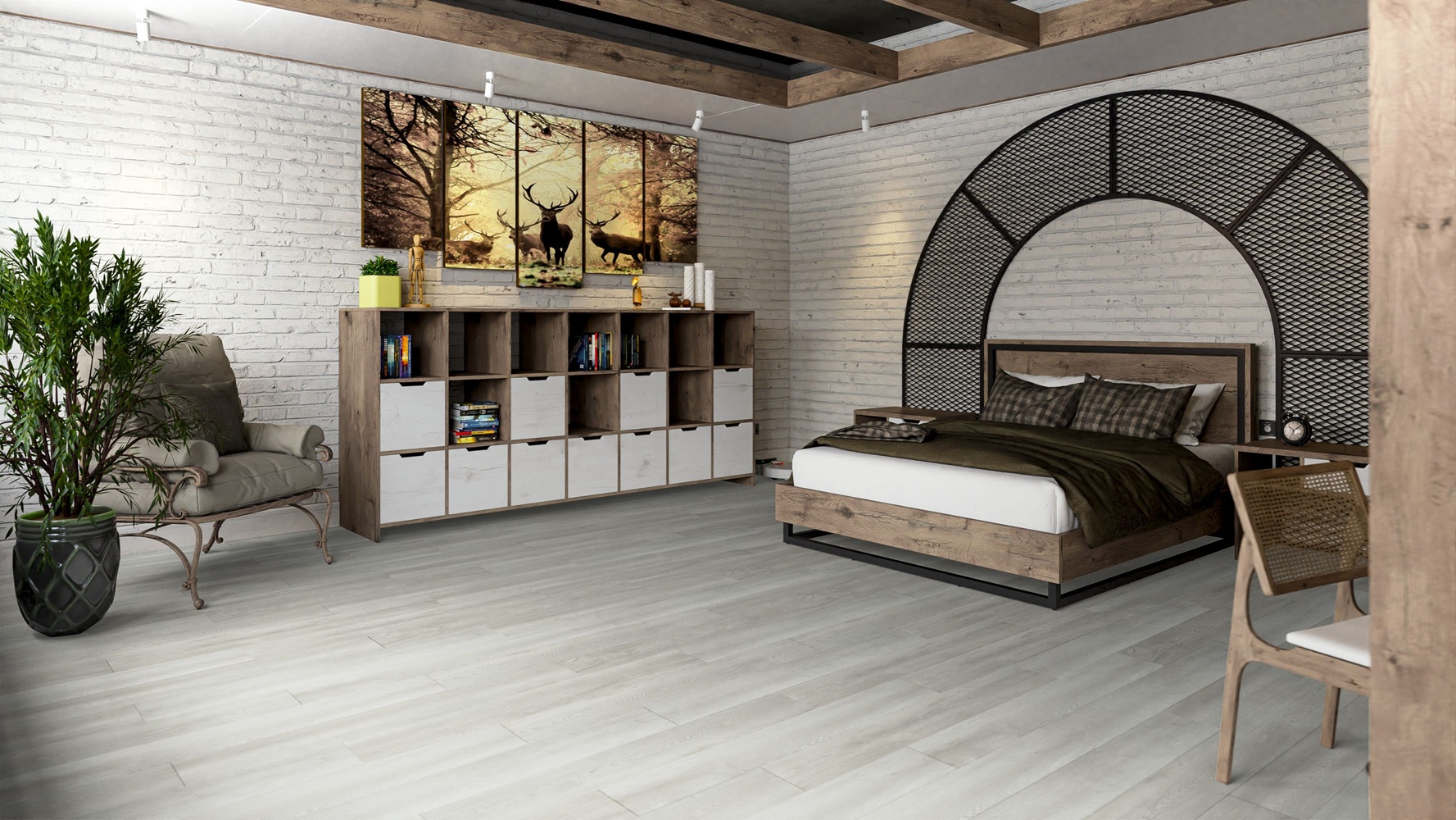 Кварцвиниловая плитка Damy Floor клеевая Family LVT Дуб Зимний Winter Oak TCM304-3-LVT 1227×187×2,5 фото в интерьере