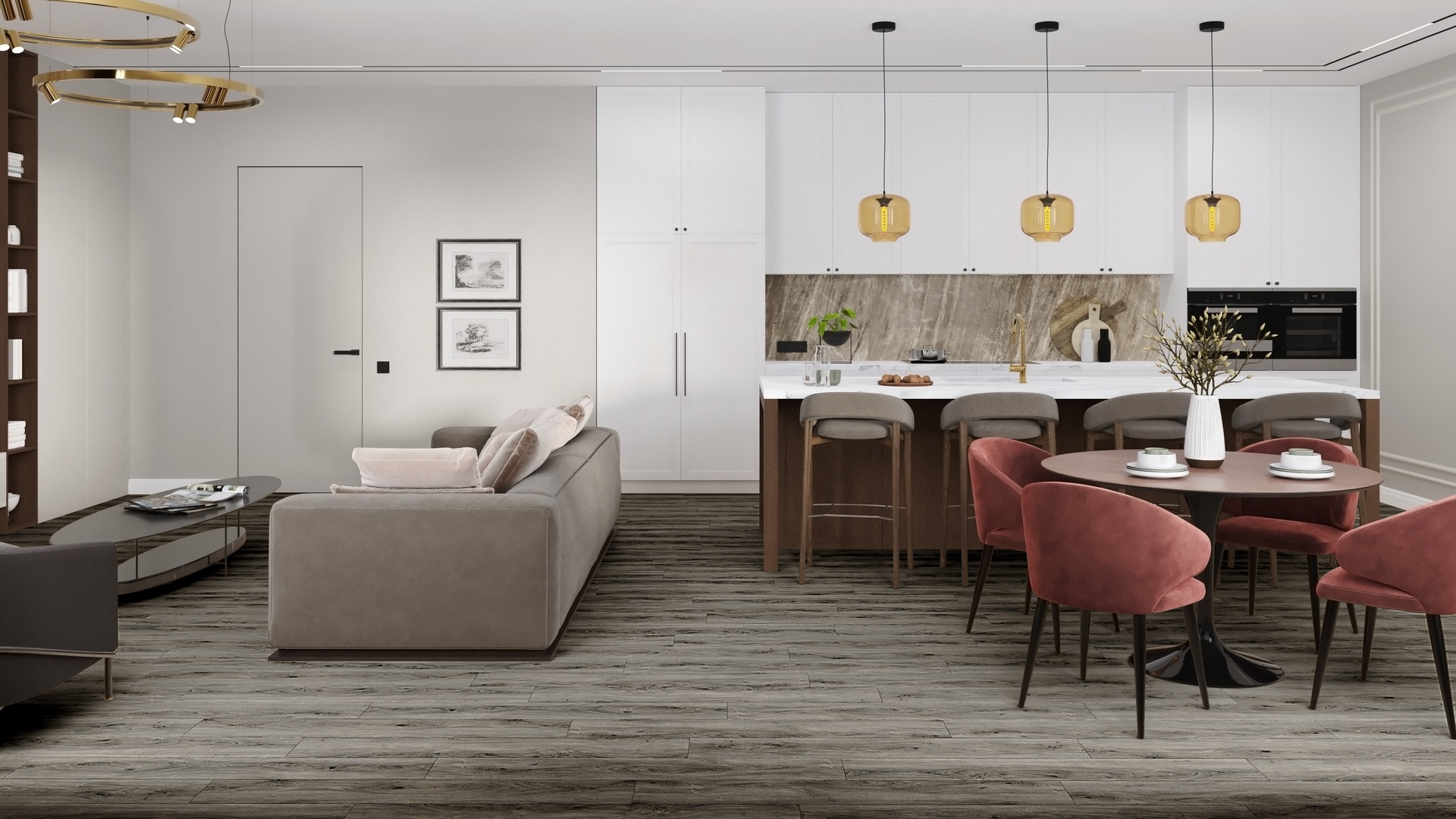 Кварцвиниловая плитка Damy Floor клеевая Family LVT Дуб Кантри Country Oak TCM359-25-LVT 1227×187×2,5 фото в интерьере