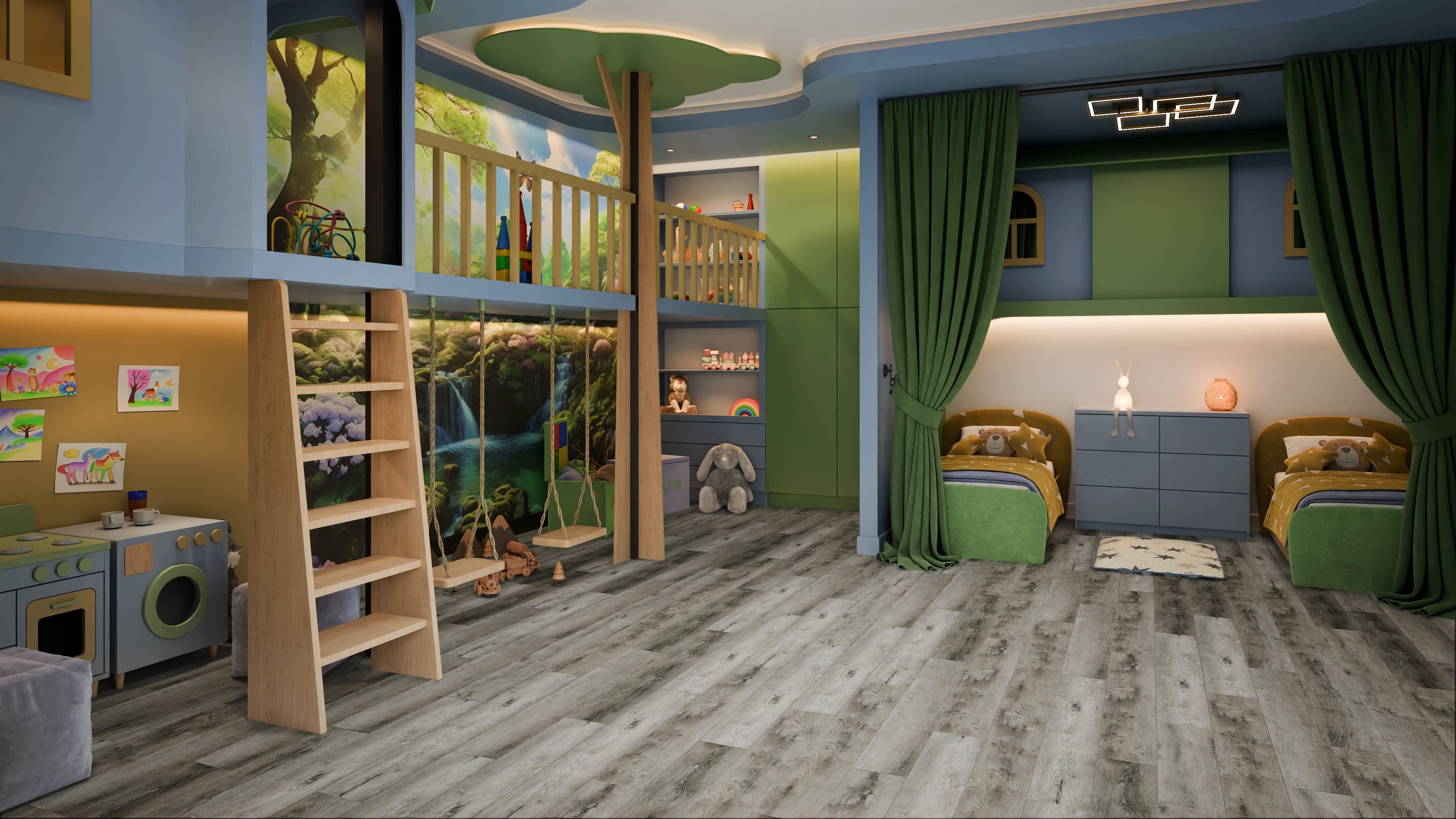 Кварцвиниловая плитка Damy Floor клеевая Family LVT Дуб Рустикальный Cерый Rustic Gray Oak TCM369-28-LVT 1227×187×2,5 фото в интерьере