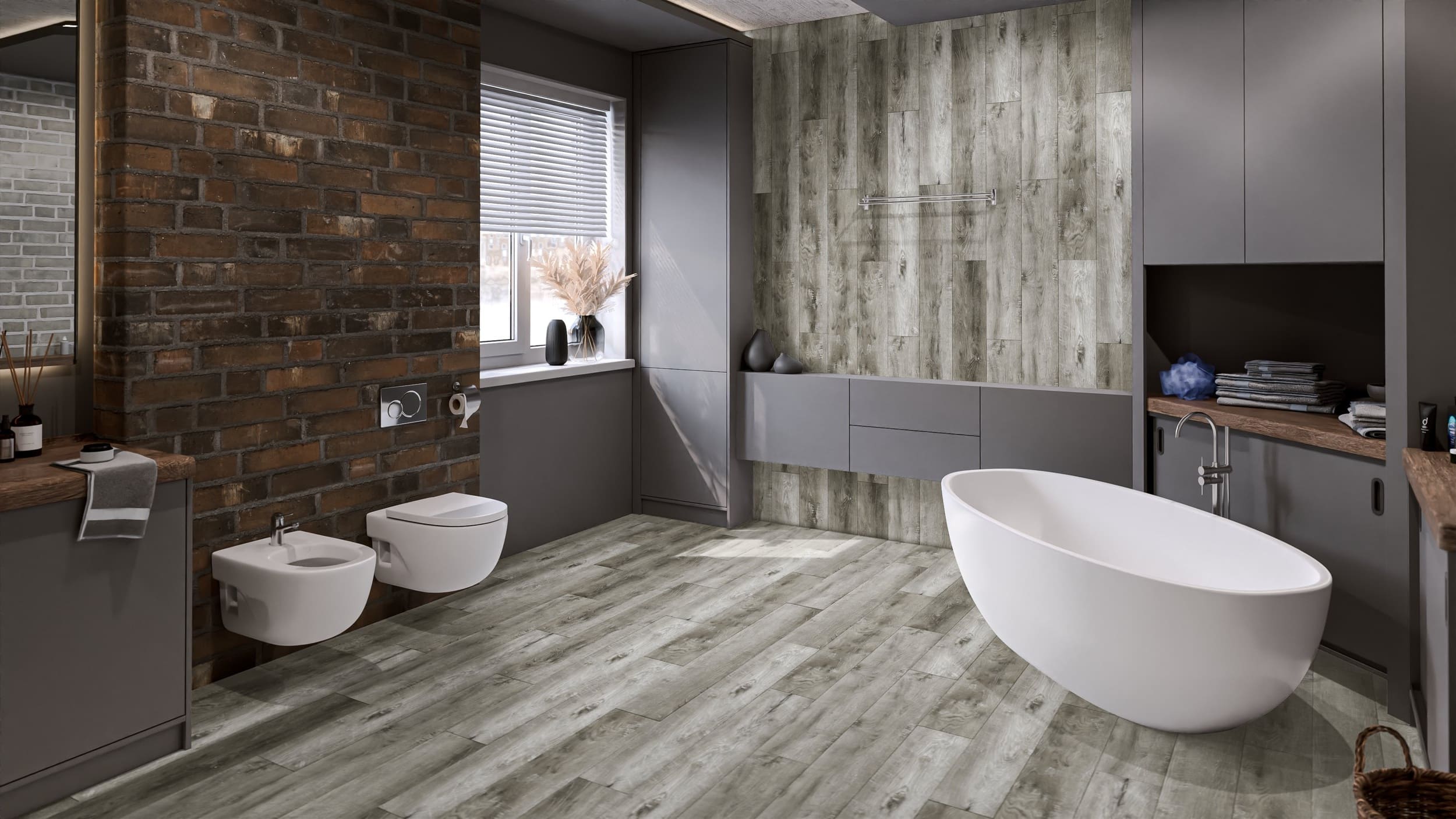 Кварцвиниловая плитка Damy Floor клеевая Family LVT Дуб Рустикальный Cерый Rustic Gray Oak TCM369-28-LVT 1227×187×2,5 фото в интерьере