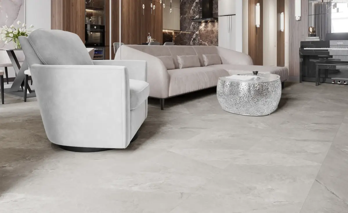 Кварцвиниловая плитка Vinilam клеевая Ceramo Stone Glue Тосканский Камень 91902 950×475×2,5 фото в интерьере