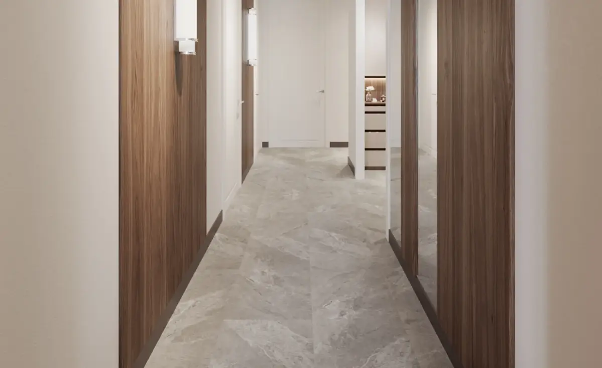 Кварцвиниловая плитка Vinilam клеевая Ceramo Stone Glue Тосканский Камень 91902 950×475×2,5 фото в интерьере